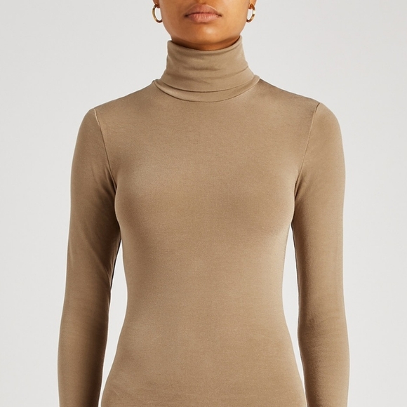 Wolford Cotton blend Seamless Turtleneck Tan Taupe Brown Size Small - Picture 3 of 7